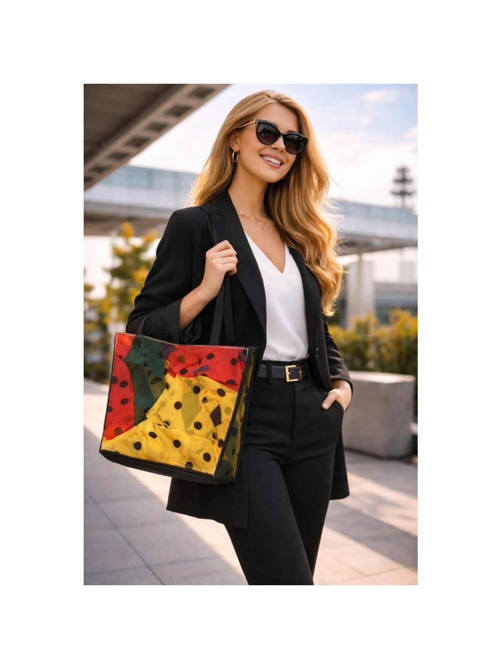 Women's Angela Frascone abstract Red Yellow Polka Dot vintage purse